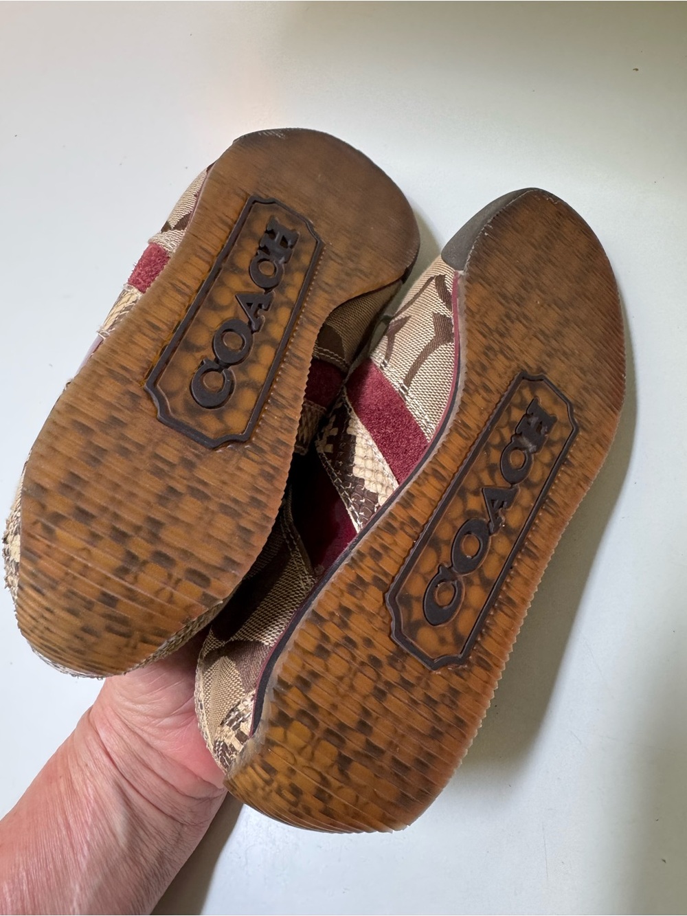 Coach Brown Burgundy patent suede logo, snake skin Signature Canvas sneakers 7.5 - Picture 5 of 11